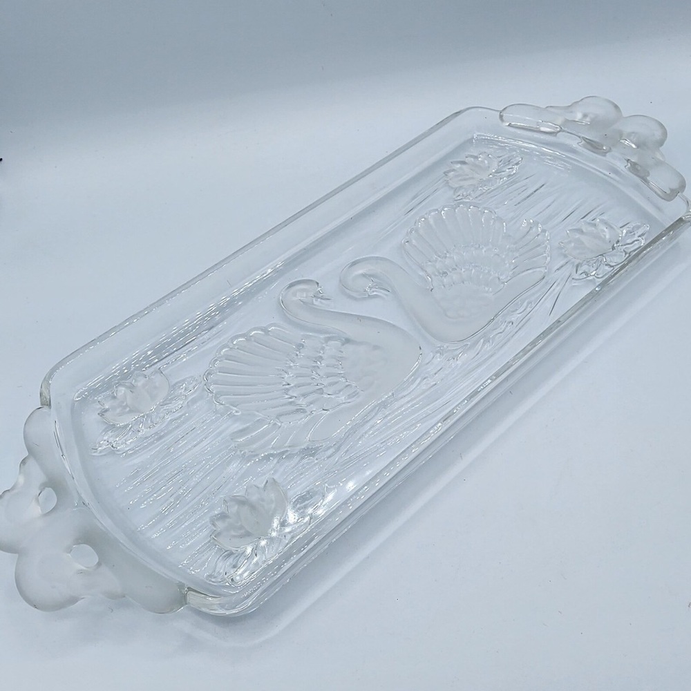 Vintage Mikasa Crystal Glass Tray w/Swan & Lotus Design